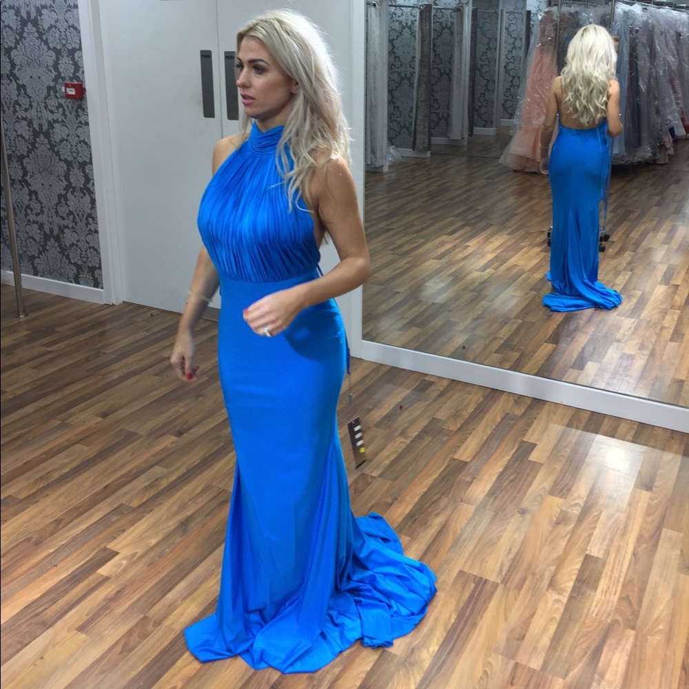 Bright blue halter jersey stretch